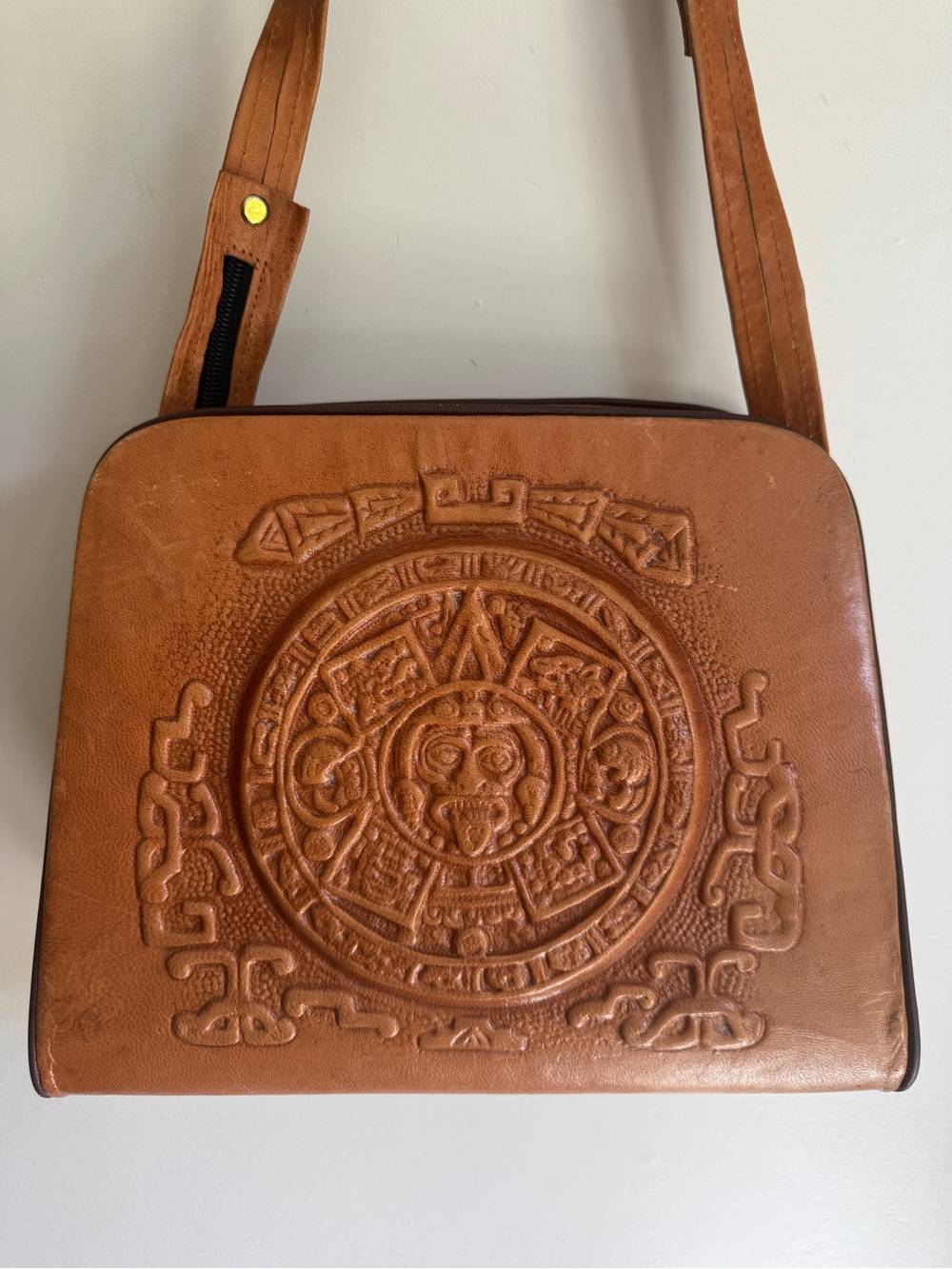 Tan Embossed Leather Crossbody Bag